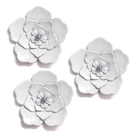 HOME ROOTS Home Roots 321302 White Metal Wall Flowers - Set of 3 321302